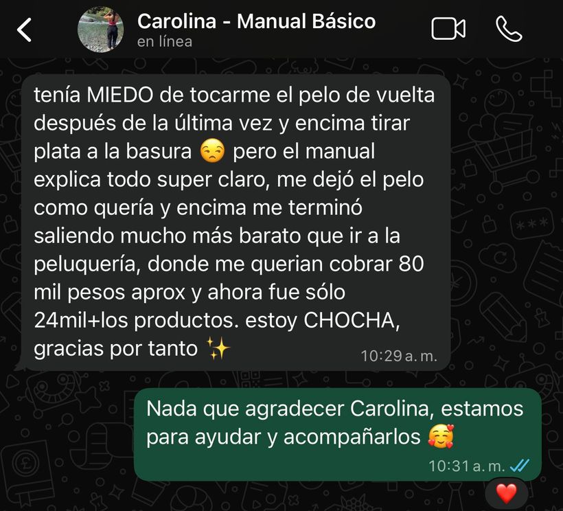 Mensaje real de WhatsApp de Carolina