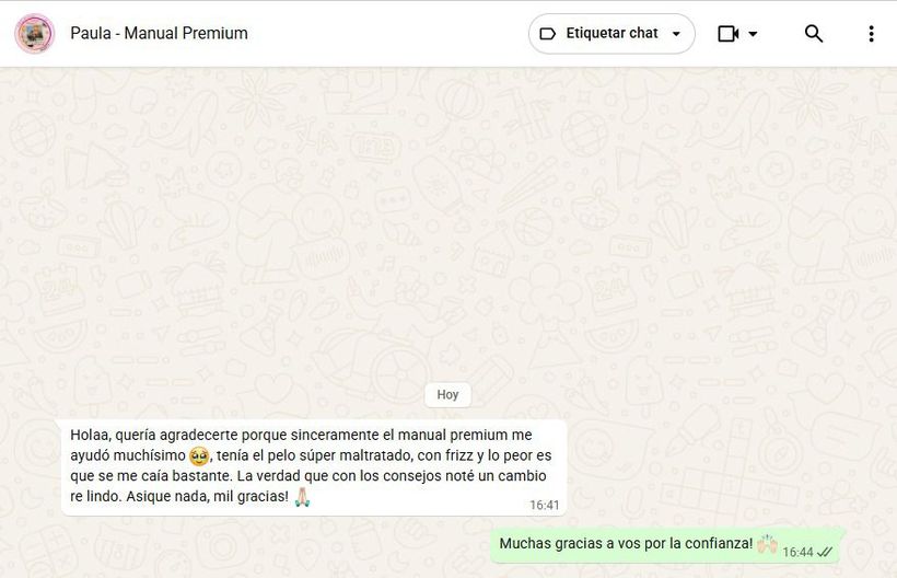 Mensaje real de WhatsApp de Paula