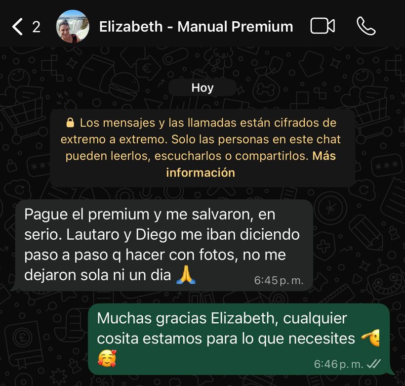 Mensaje real de WhatsApp de Elizabeth
